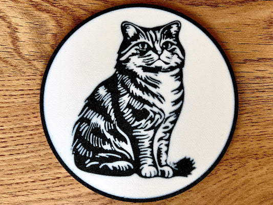 Highland Fold Cat Coaster | Black & White