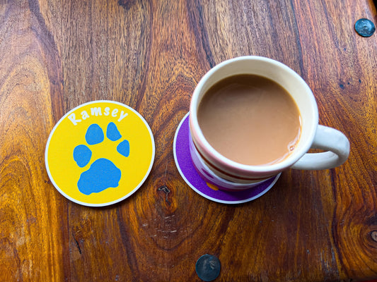 Personalised Dog Paw Print Coaster Set | 4x Colours Available