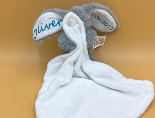 Doudou bébé personnalisé en peluche douce lapin