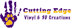 Logo of Cutting Edge Vinyl & 3D Creations with a purple handprint and text.