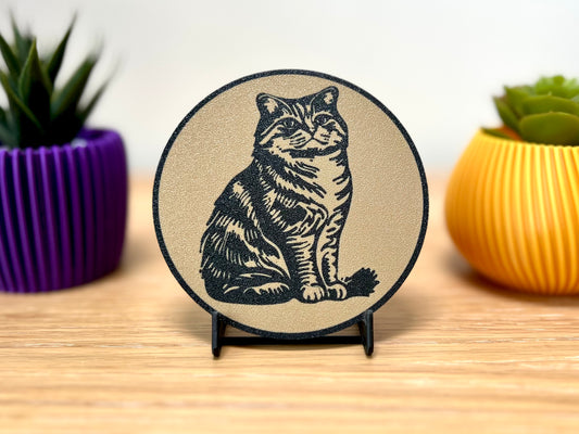 Highland Fold Cat Coaster | Wood Effect