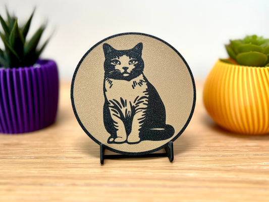 British Shorthair Cat Coaster | Wood Effect