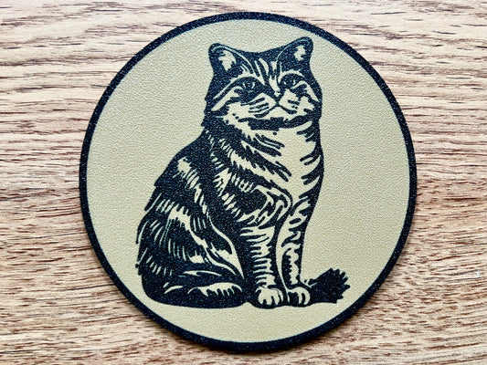 Highland Fold Cat Coaster | Wood Effect
