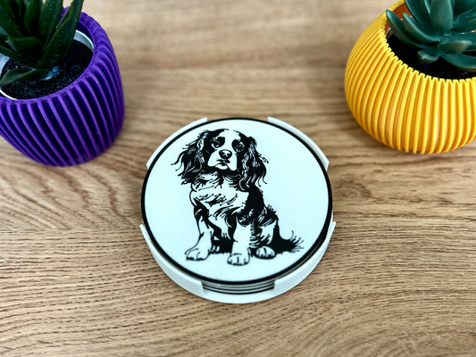 Cavalier King Charles Spaniel Hund Untersetzer | Schwarz &amp; Weiß