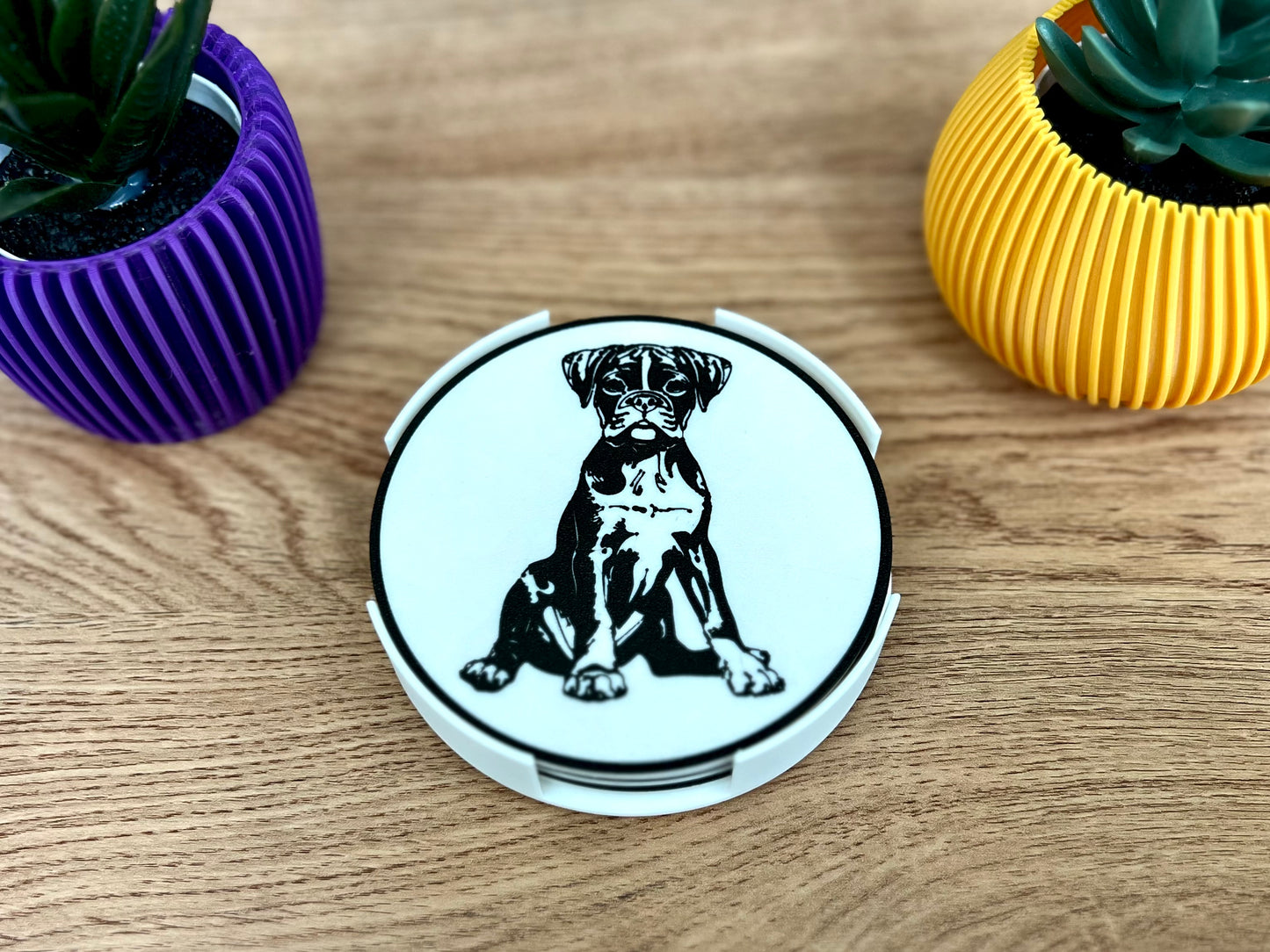 Boxer Dog Coaster | Black & White