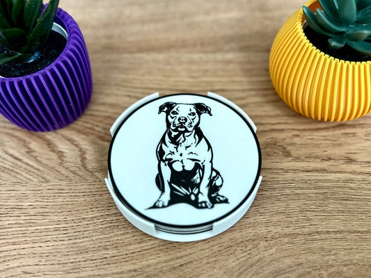 Staffordshire Bull Terrier Dog Coaster | Black & White