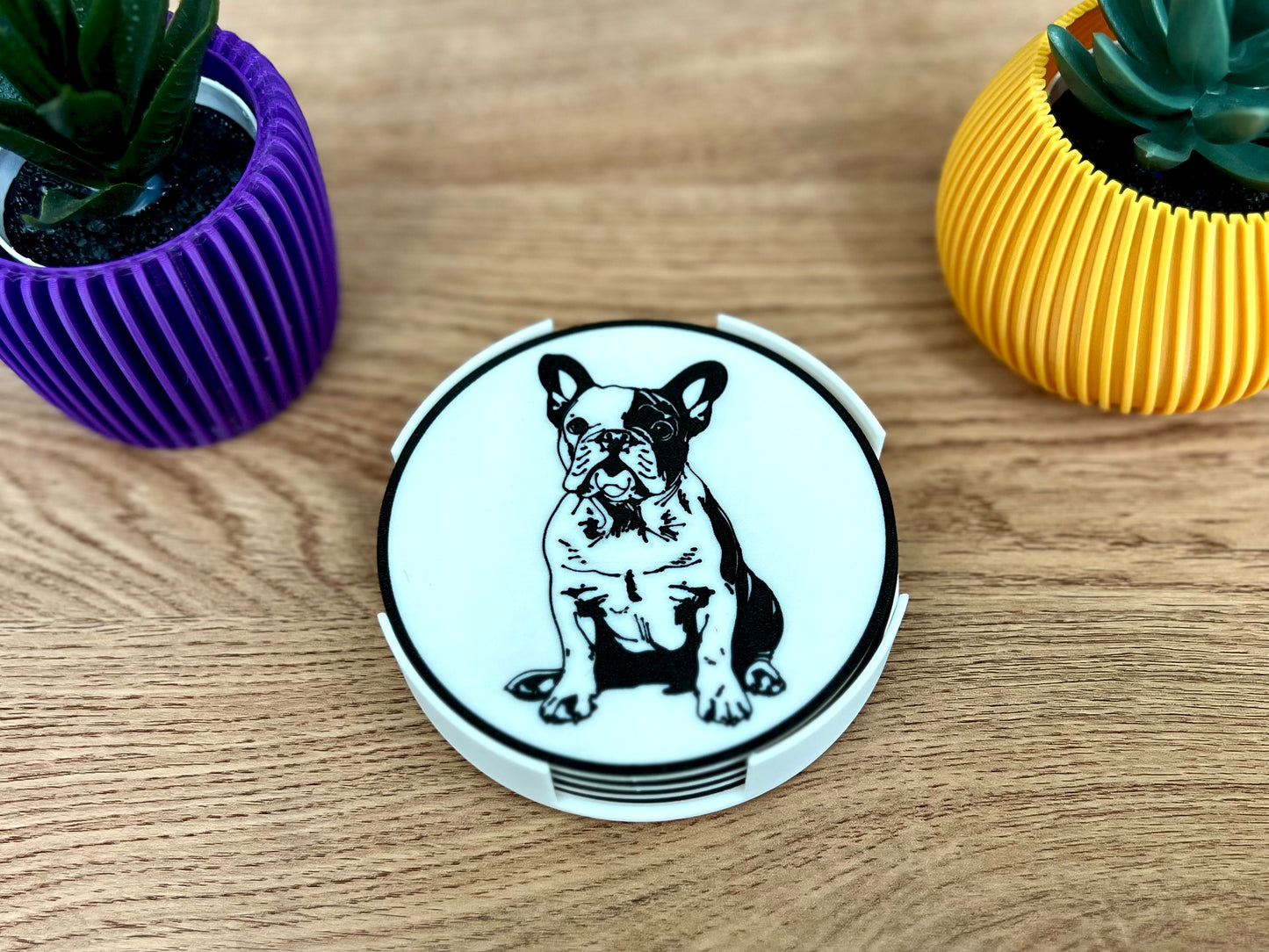 Französische Bulldogge Hundeuntersetzer | Schwarz &amp; Weiß