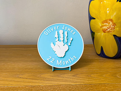 Personalisierte 3D-geprägte Handabdruck-Plakette für Kinder | 4 Farben erhältlich
