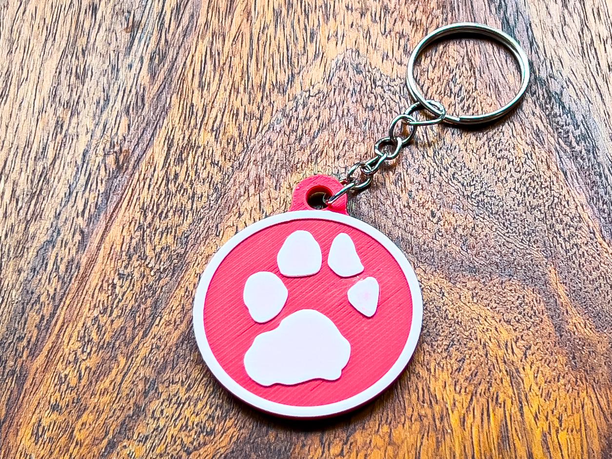 Porte-clés personnalisé avec empreinte de patte de chien en relief 3D | 6 couleurs disponibles