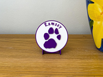Plaque personnalisée 3D en relief avec empreinte de patte de chien | 6 couleurs disponibles