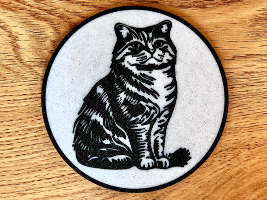 Highland Fold Cat Coaster | Marble Effect