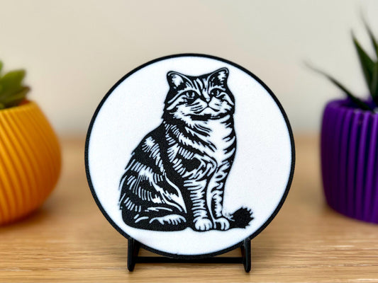 Highland Fold Cat Coaster | Black & White