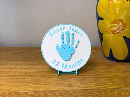 Personalisierte 3D-geprägte Handabdruck-Plakette für Kinder | 4 Farben erhältlich